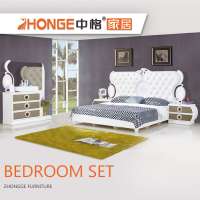 King size bed MDF french style high gloss white modern wood home furniture fancy bedroom set